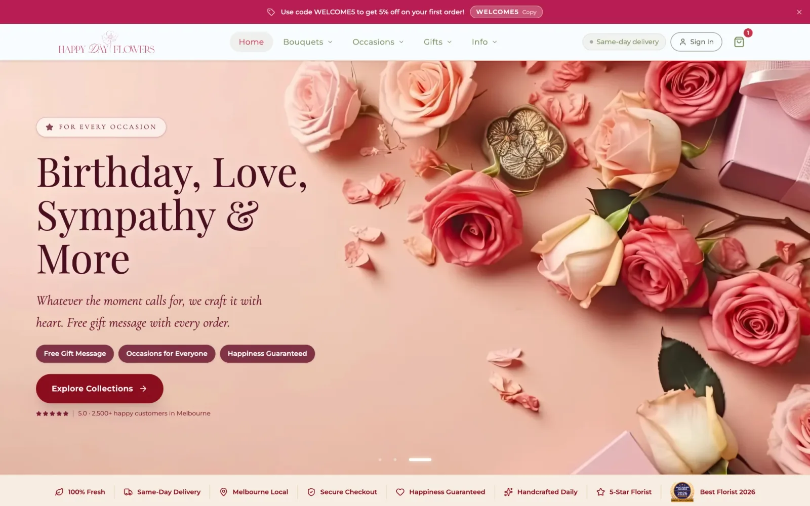 Happy Day Flowers storefront home page